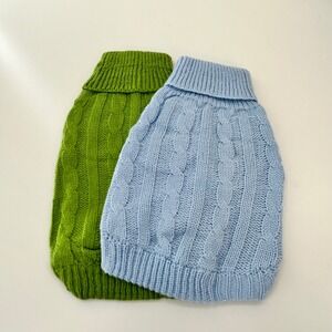 Chunky Cable Knit Dog Sweater Turtleneck Blue Green Dog Coat Pet Apparel XSmall
